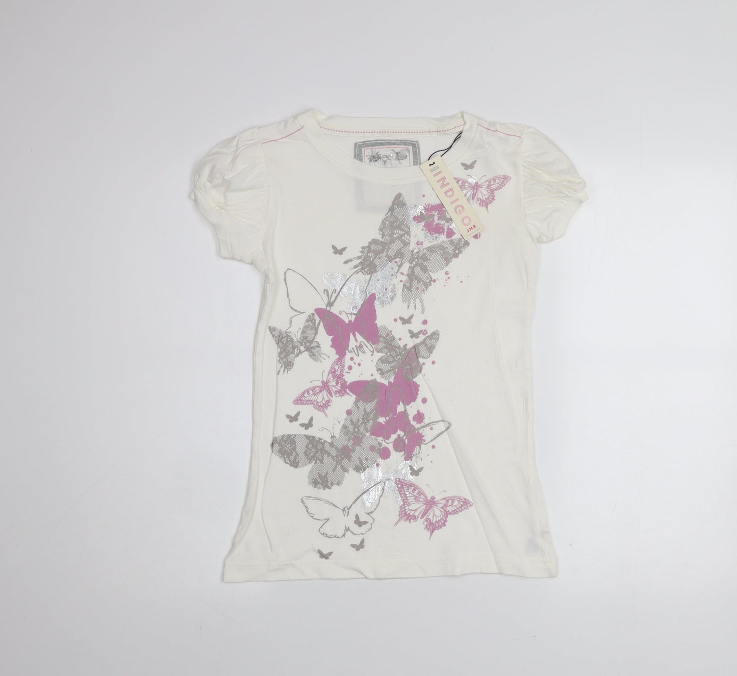Marks and Spencer Women Ivory Butterfly T-Shirt Short Sleeve 100% Cotton Indigo JNR
