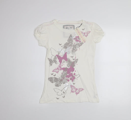 Marks and Spencer Women Ivory Butterfly T-Shirt Short Sleeve 100% Cotton Indigo JNR