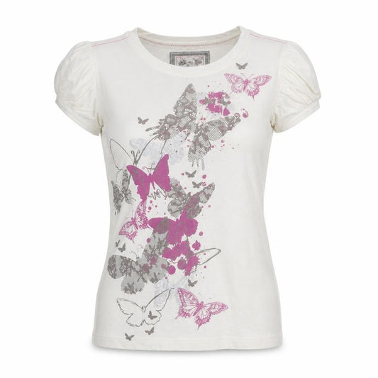 Marks and Spencer Women Ivory Butterfly T-Shirt Short Sleeve 100% Cotton Indigo JNR