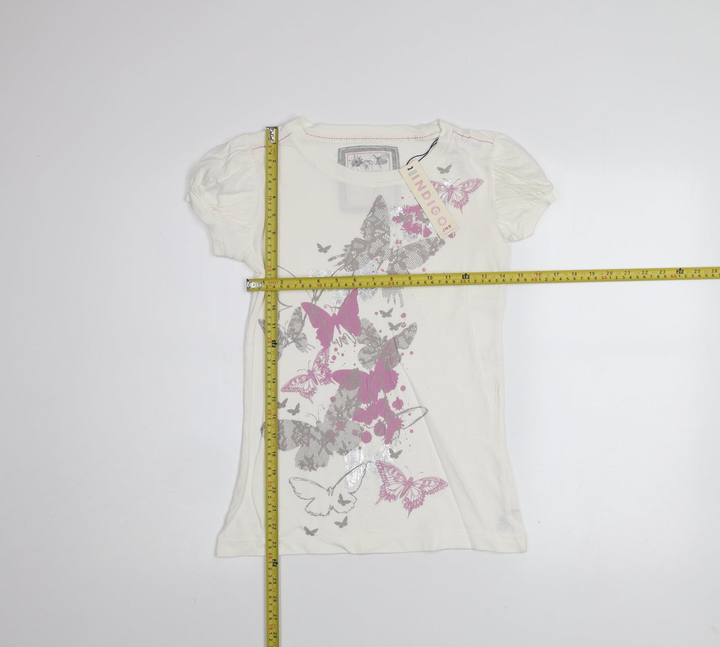 Marks and Spencer Women Ivory Butterfly T-Shirt Short Sleeve 100% Cotton Indigo JNR