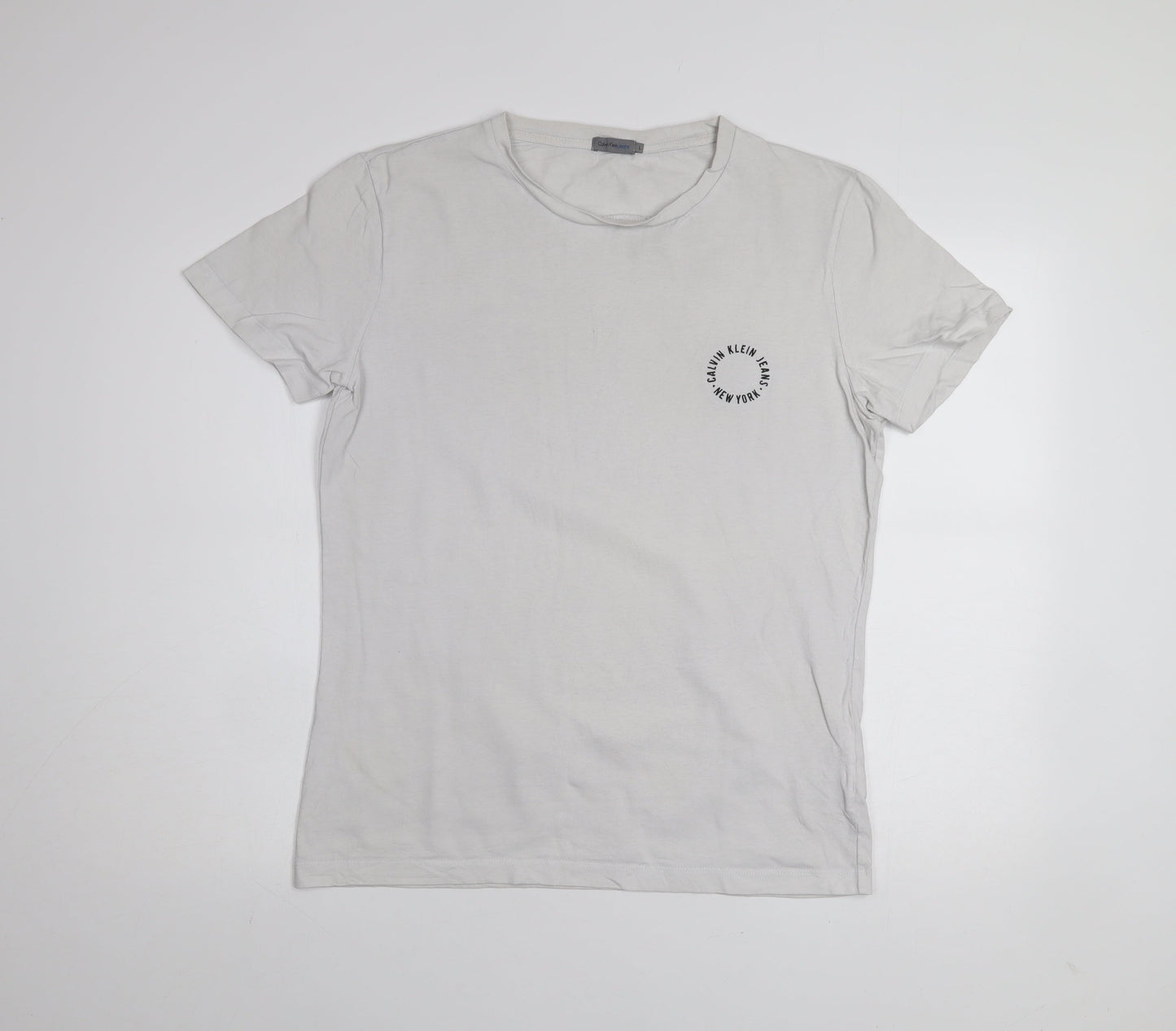Calvin Klein Jeans White Crew Neck Cotton T-Shirt Men L Regular Fit