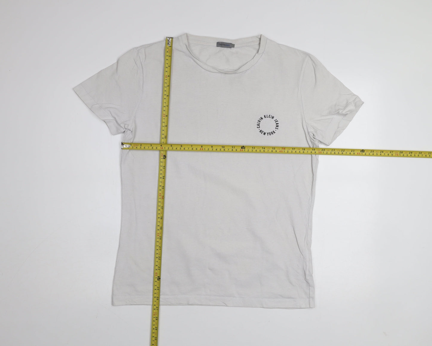 Calvin Klein Jeans White Crew Neck Cotton T-Shirt Men L Regular Fit