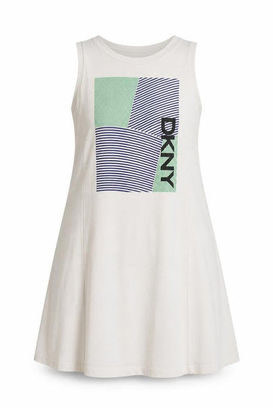 DKNY Women's White XS Sleeveless Tank Dress Casual Cotton Blend
