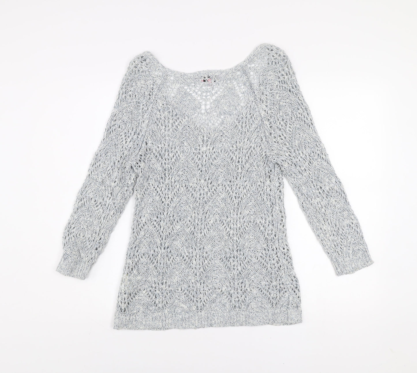 Phase Eight Women's Grey Open-Knit V-Neck Long Sleeve Jumper Size 12