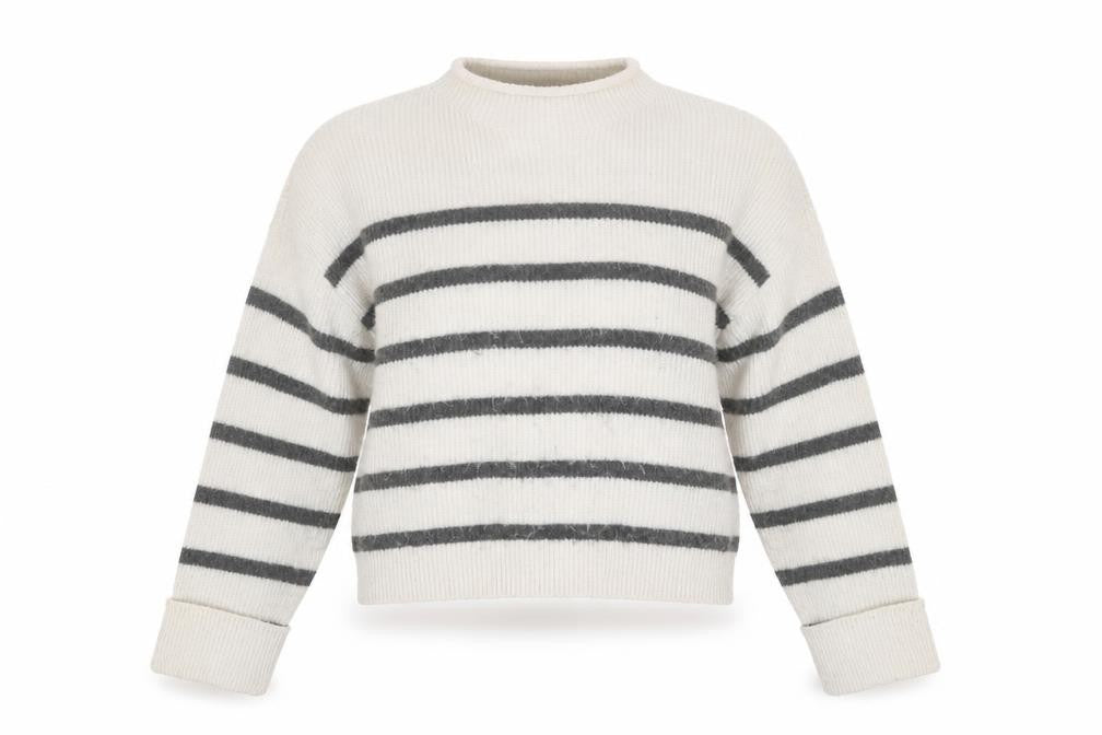 ASOS DESIGN Women’s White Grey Striped Pullover Jumper Size S Knit