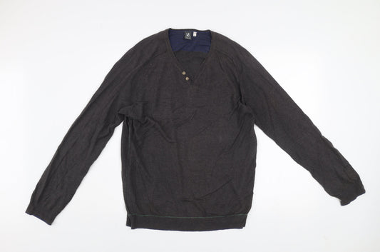 White Stuff Men’s Brown Linen Cotton Henley Jumper Size S