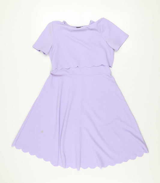 Boohoo Women’s Purple A-Line Short Sleeve Scallop Hem Dress Size 8