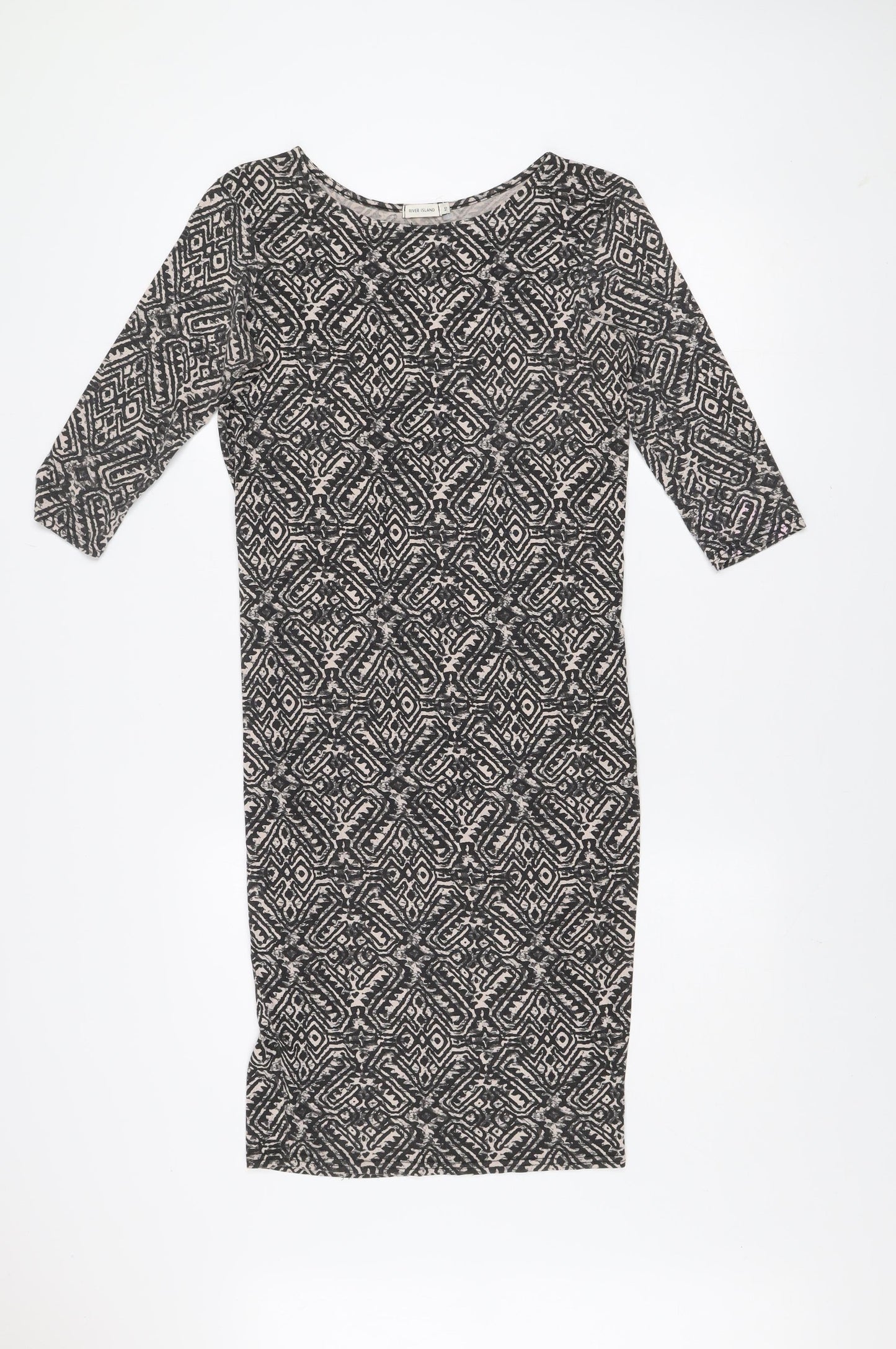 River Island Women’s Black Geometric Bodycon Dress Size 10