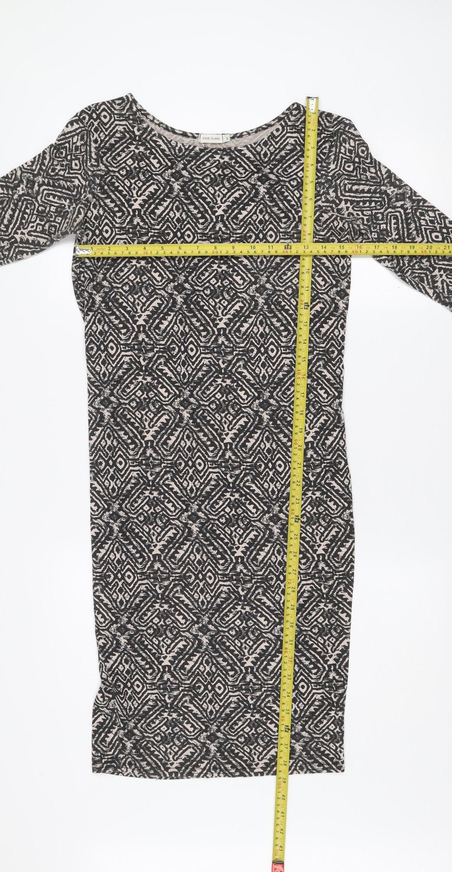 River Island Women’s Black Geometric Bodycon Dress Size 10