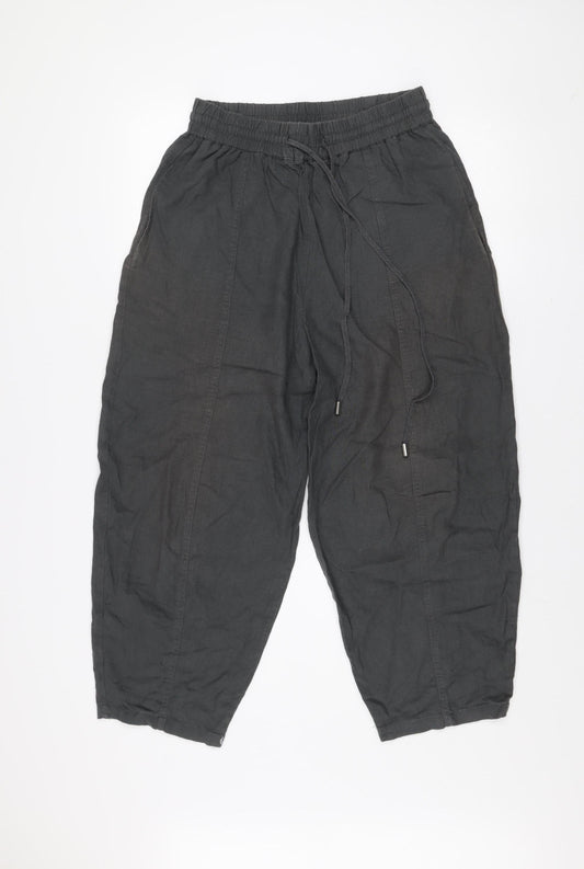 ZARA Women Black Linen Blend Cropped Trousers Size S
