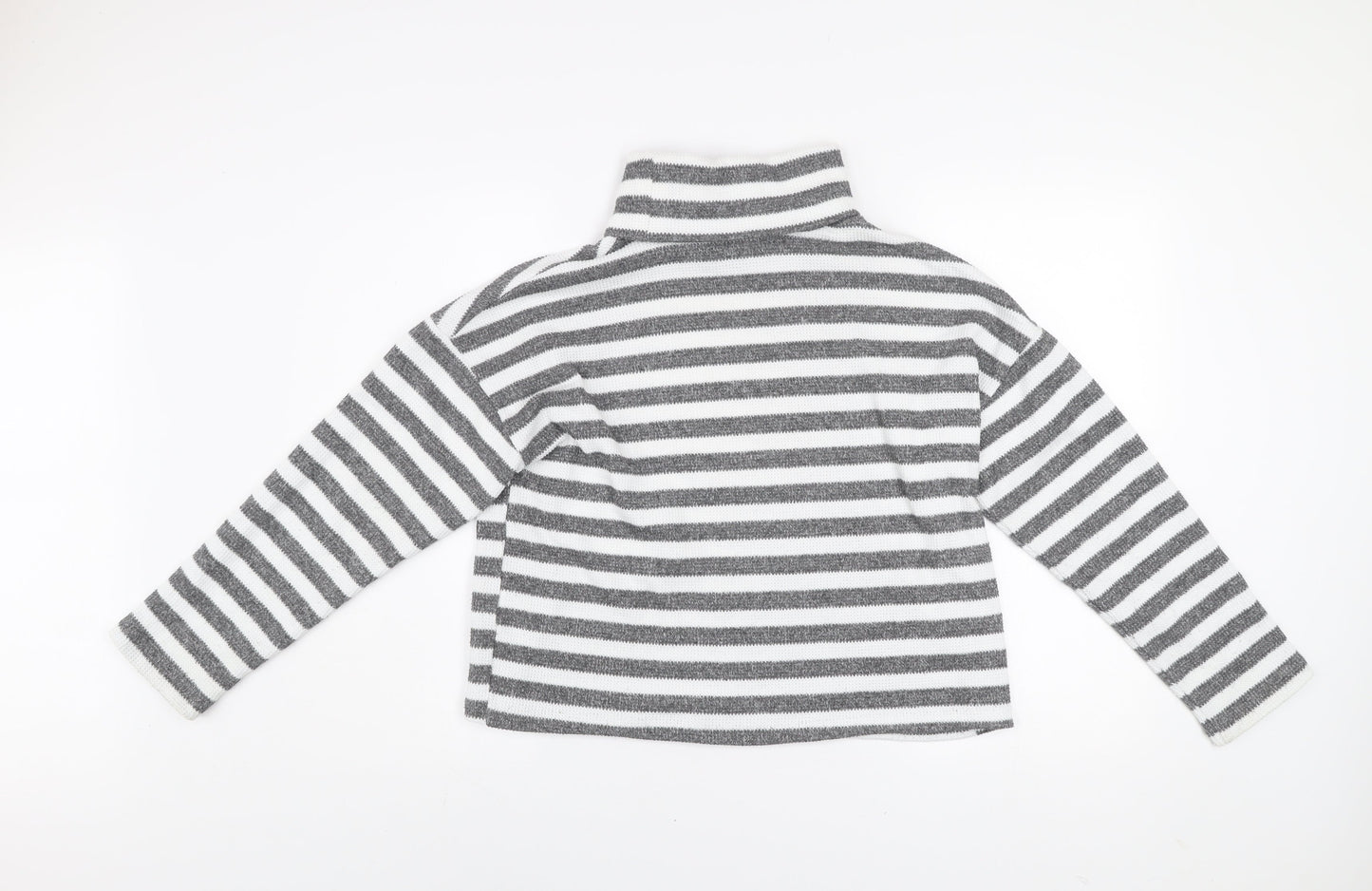 New Look Women’s Grey White Striped Roll Neck Pullover Jumper M