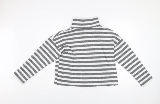 New Look Women’s Grey White Striped Roll Neck Pullover Jumper M