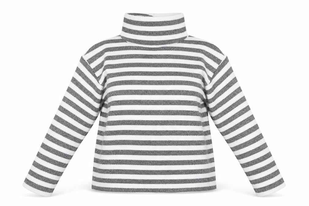 New Look Women’s Grey White Striped Roll Neck Pullover Jumper M