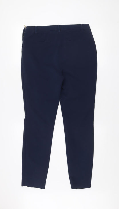Close-up detail of Dunnes Women's Blue Slim Fit Tailored Trousers, size 12