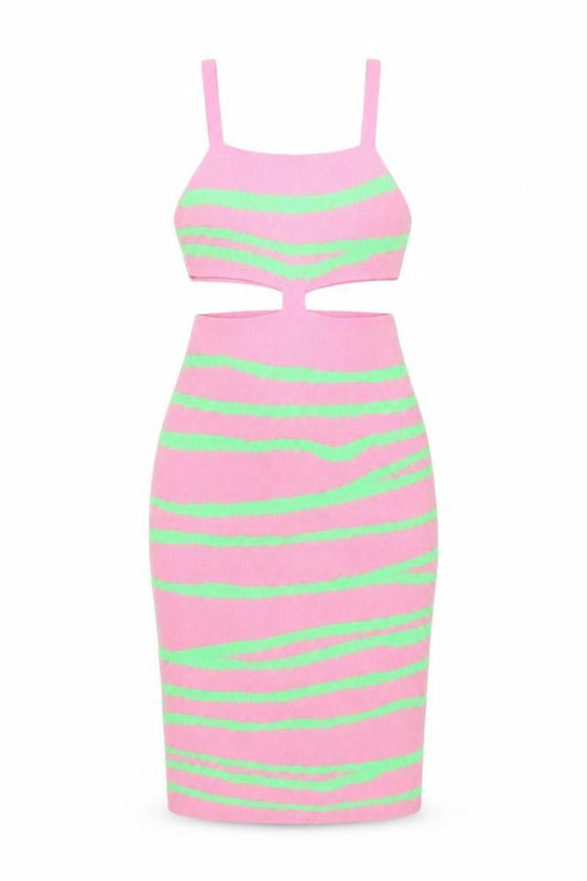 Front view of I SAW IT FIRST Women’s Pink Green Bodycon Knit Midi Dress XS
