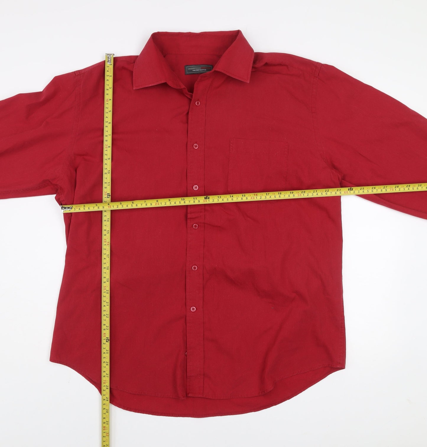 Greenwoods Essentials Men's Red Long Sleeve Button-Up Shirt 17.5in Classic Fit
