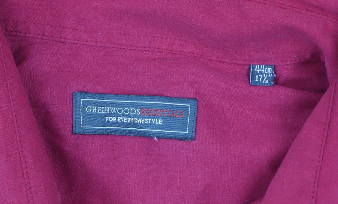 Greenwoods Essentials Men's Red Long Sleeve Button-Up Shirt 17.5in Classic Fit