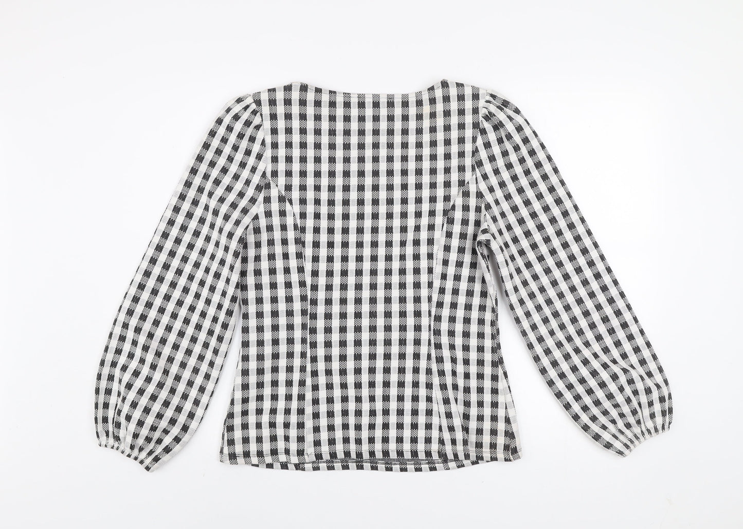 Gallery Women’s Black Check Long Sleeve Square Neck Tunic Blouse UK 12