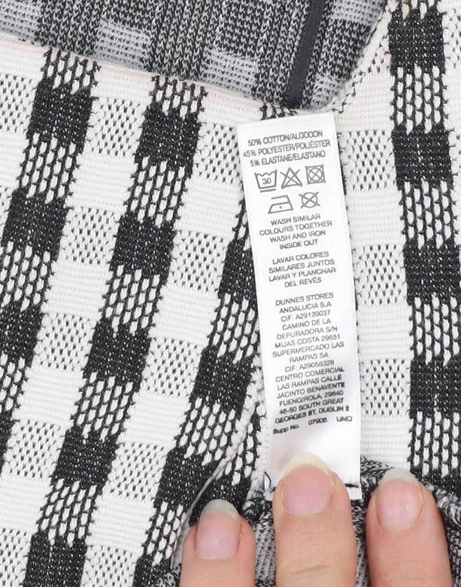 Gallery Women’s Black Check Long Sleeve Square Neck Tunic Blouse UK 12