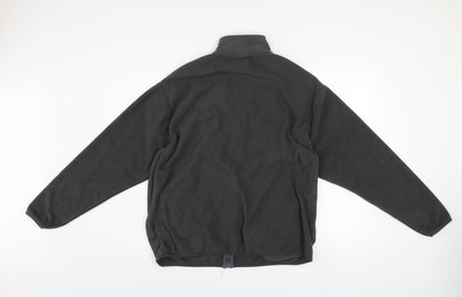 Close-up detail of ASOS DESIGN Men's Black Fleece Zip Jacket, size S