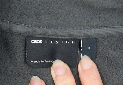 Brand and care label for ASOS DESIGN Men's Black Fleece Zip Jacket, size S