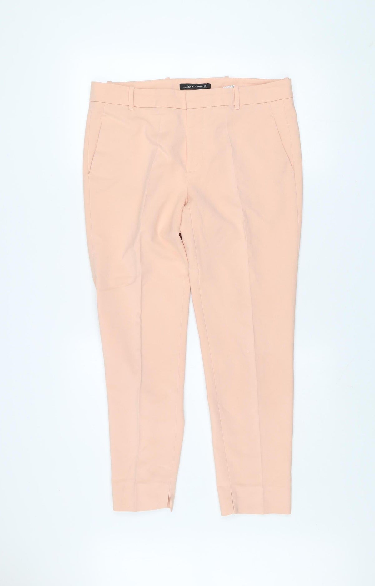 Zara Woman Beige Cropped Trousers L Cotton Blend Slim Fit