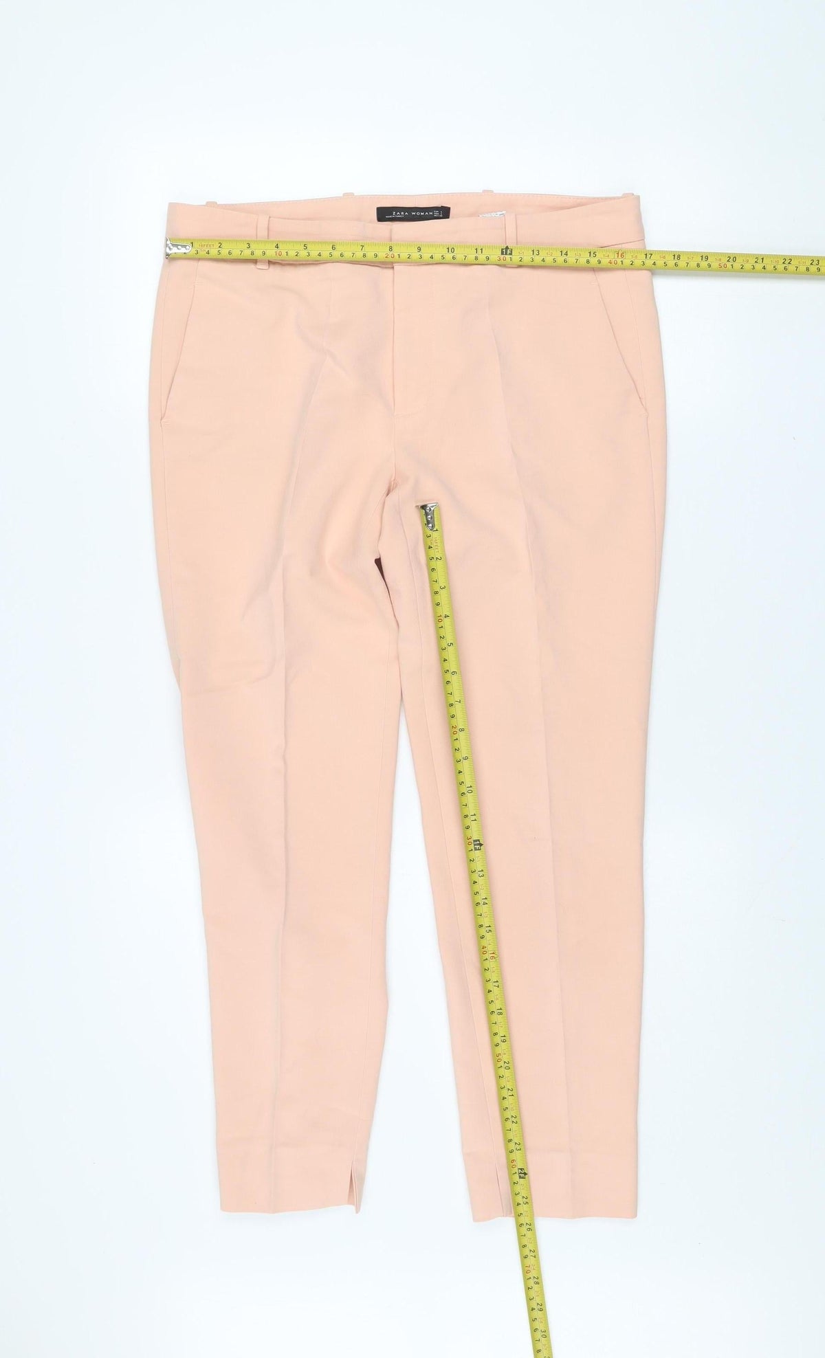 Zara Woman Beige Cropped Trousers L Cotton Blend Slim Fit