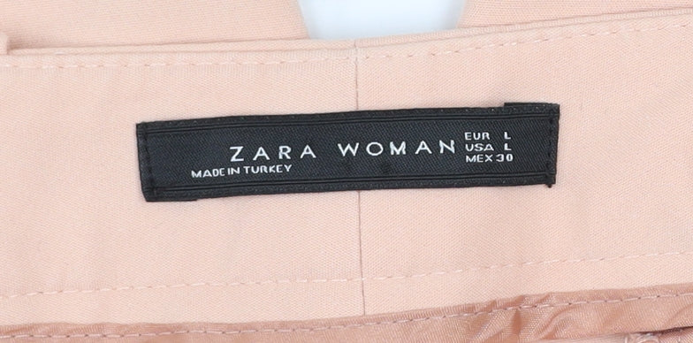 Zara Woman Beige Cropped Trousers L Cotton Blend Slim Fit