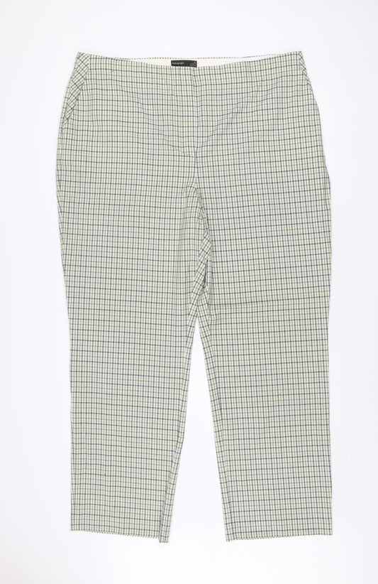Marks and Spencer Autograph Women's Green Checked Wool Blend Straight Trousers Size 22