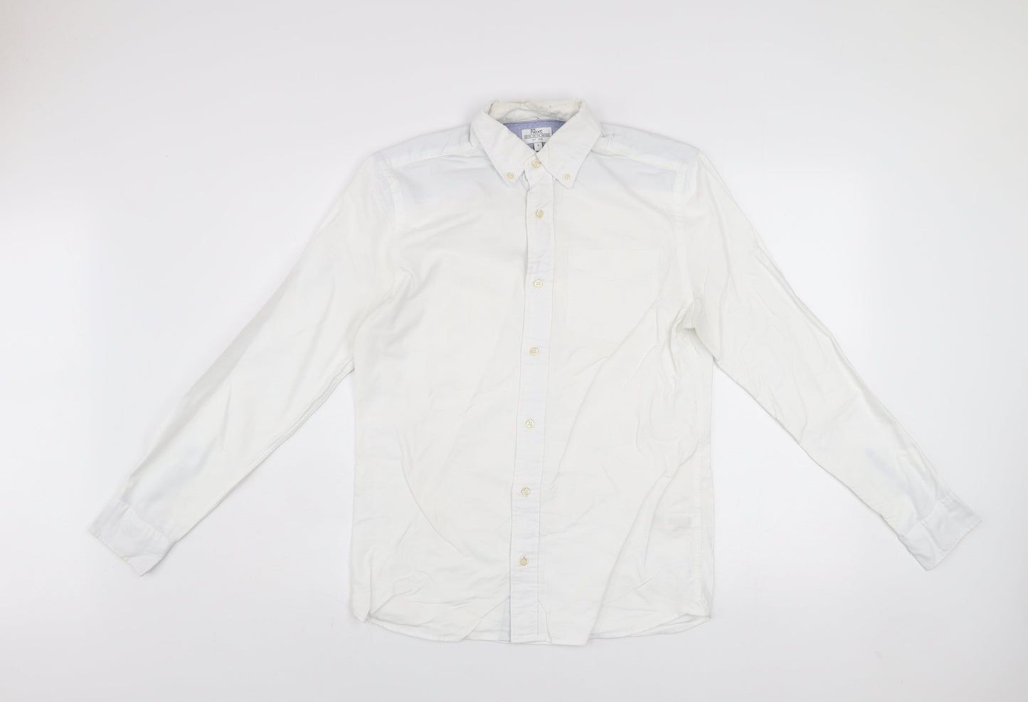 Next Men's White Cotton Button-Up Casual Shirt Small Regular Fit