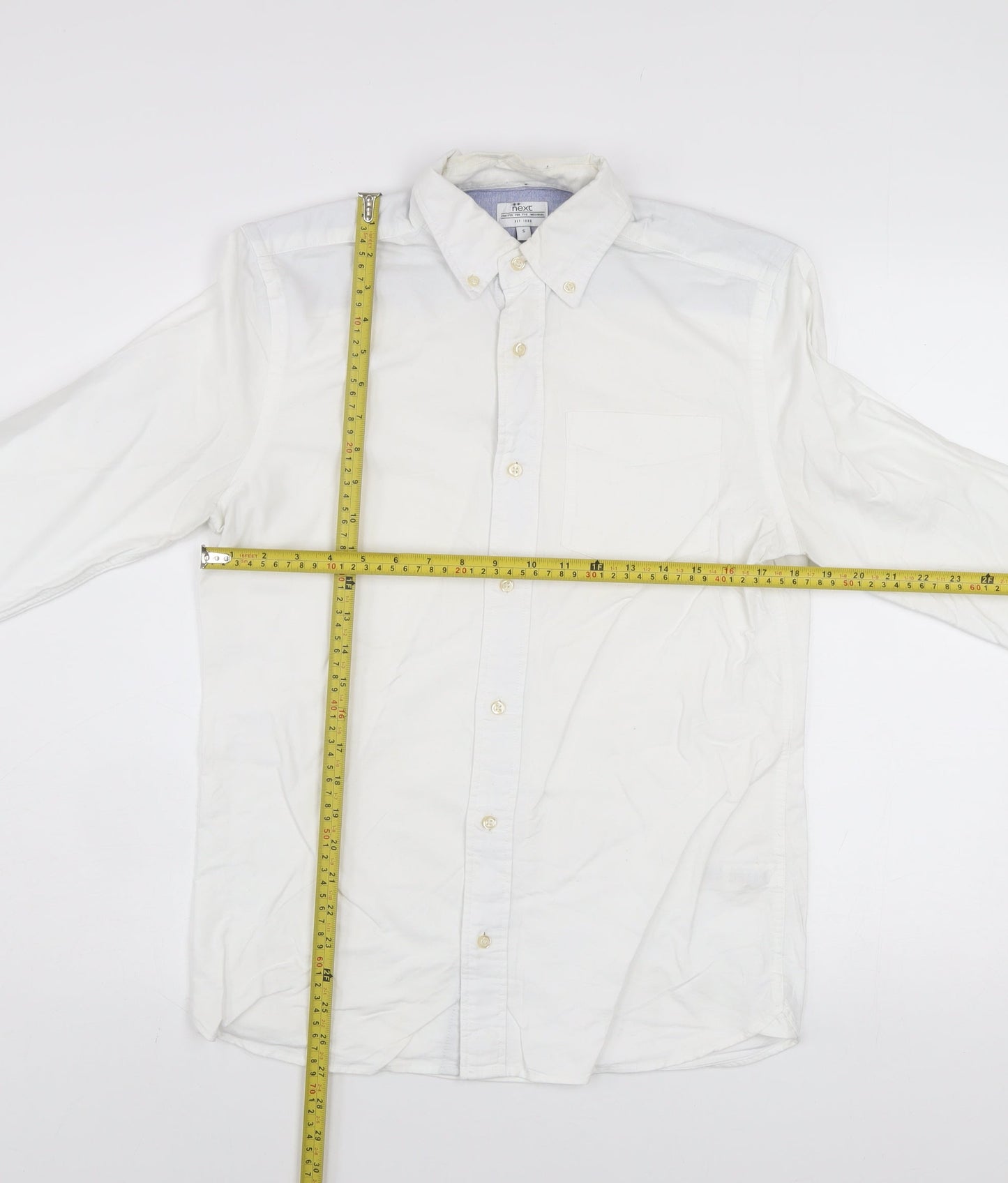 Next Men's White Cotton Button-Up Casual Shirt Small Regular Fit