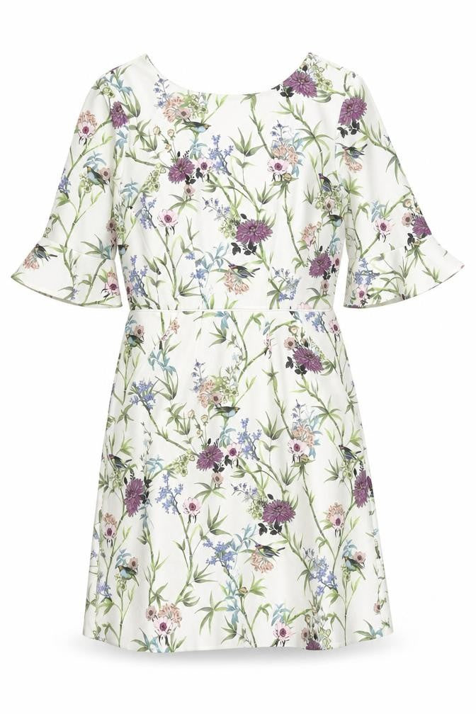 Oasis Women White Floral Shift Dress Size 10 Knee Length 3/4 Sleeve
