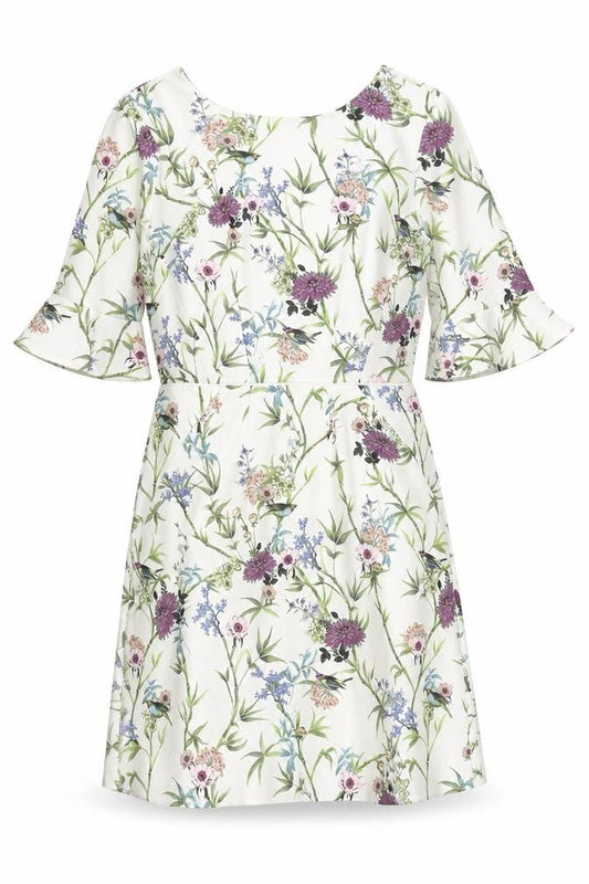 Oasis Women White Floral Shift Dress Size 10 Knee Length 3/4 Sleeve