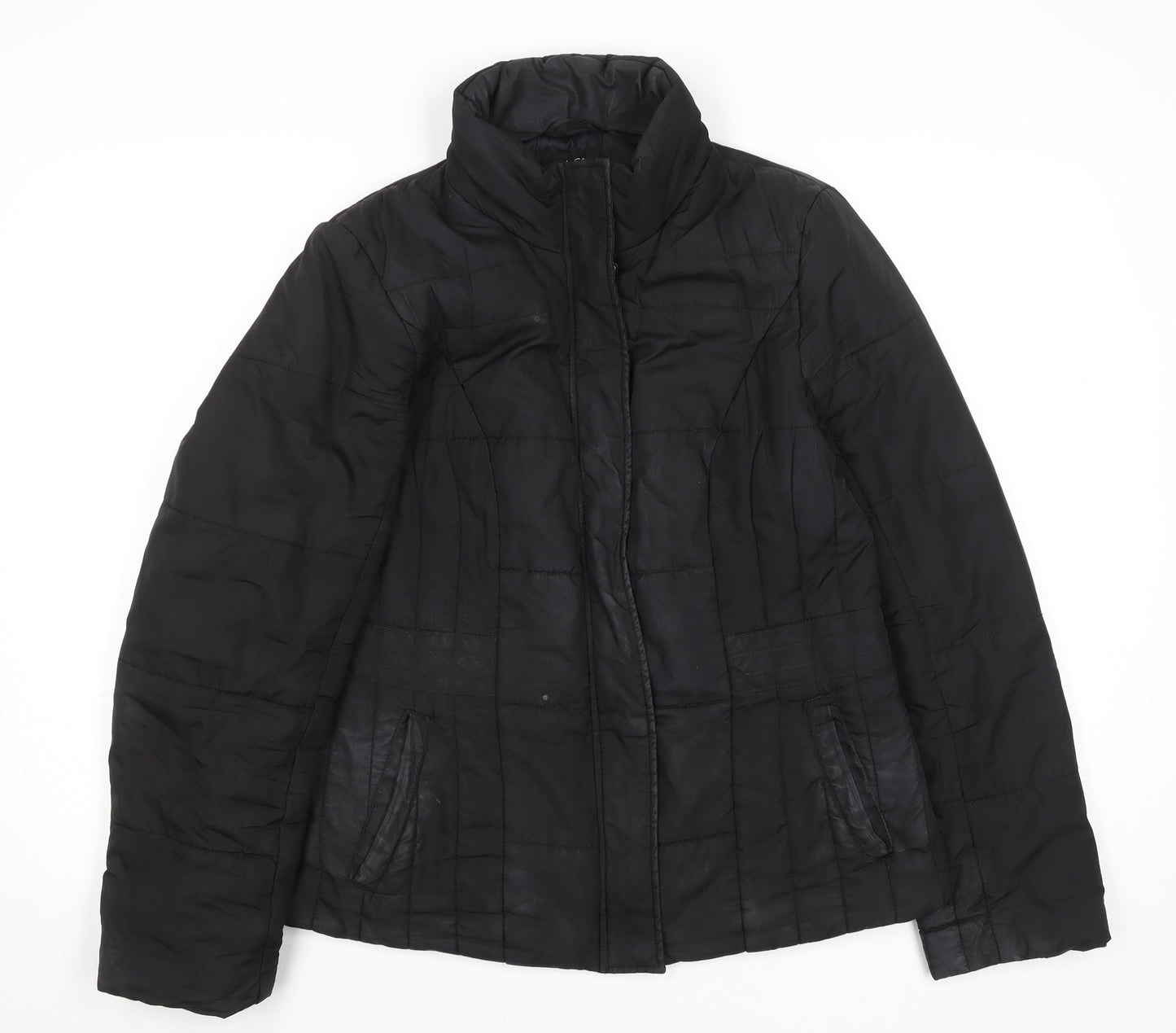 M&Co Women's Black Size 14 Puffer Jacket Polyester Mid-Length