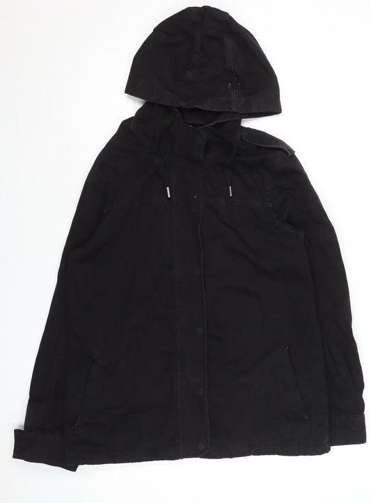 Topshop Women's Black Hooded Cotton Parka Jacket UK 10