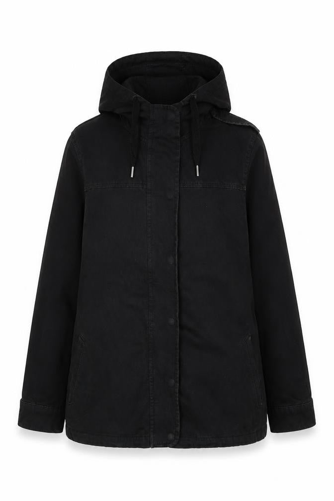 Topshop Women's Black Hooded Cotton Parka Jacket UK 10