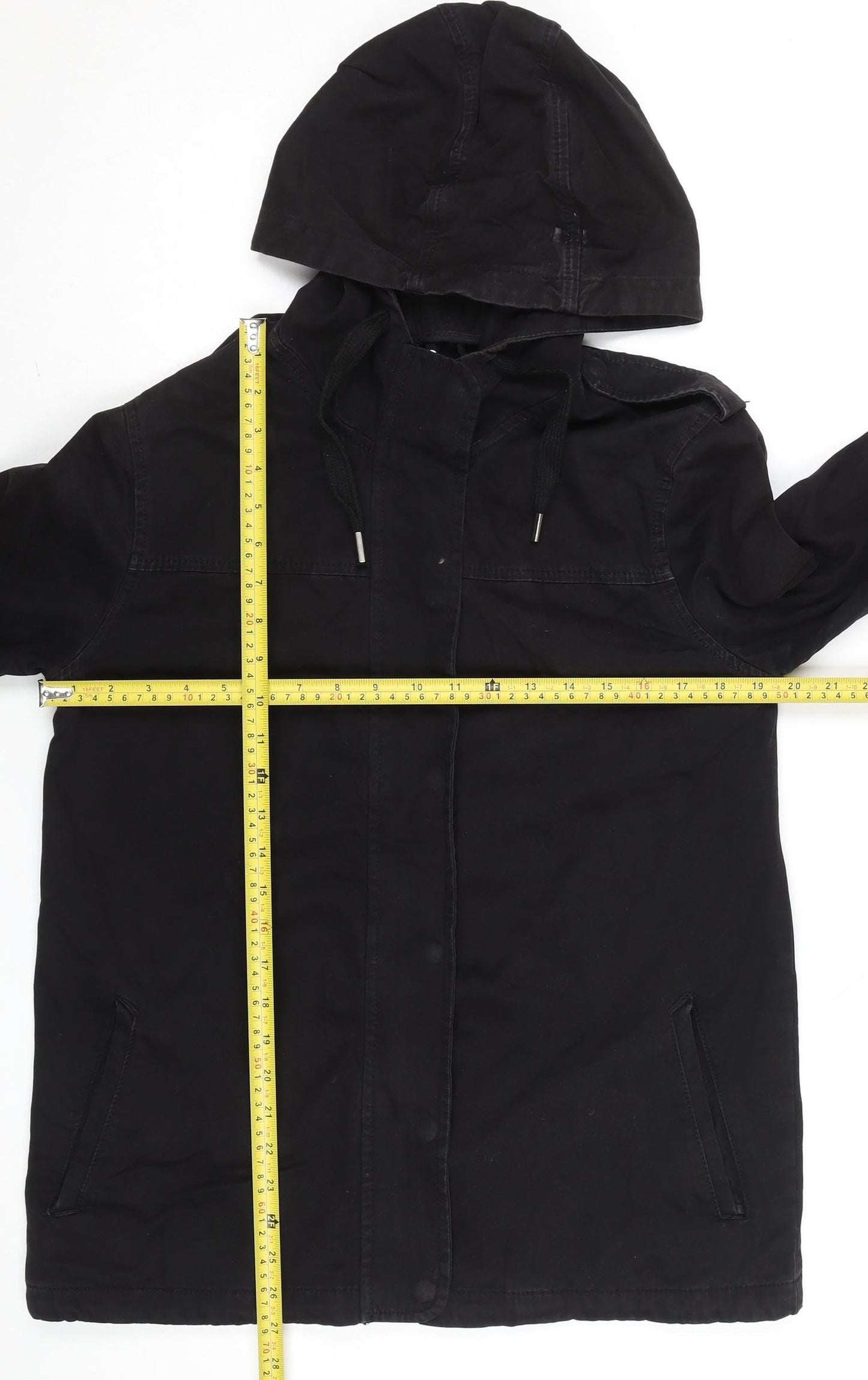 Topshop Women's Black Hooded Cotton Parka Jacket UK 10