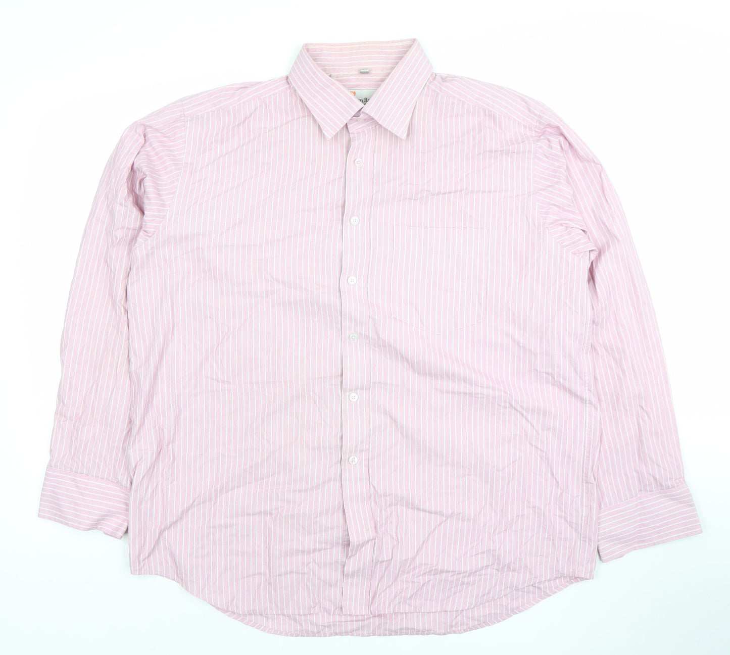 Hoofly Henry Men's Pink Striped Button-Up Shirt Size 18in Classic Fit