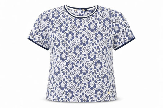 Superdry Women Blue Floral Lace Short Sleeve T-Shirt M