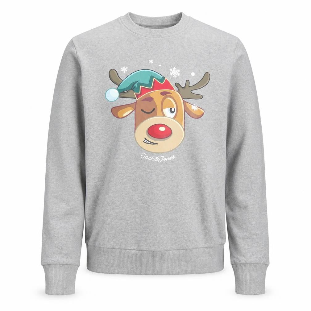 Jack & Jones Men's Grey Christmas Reindeer Graphic Sweatshirt S