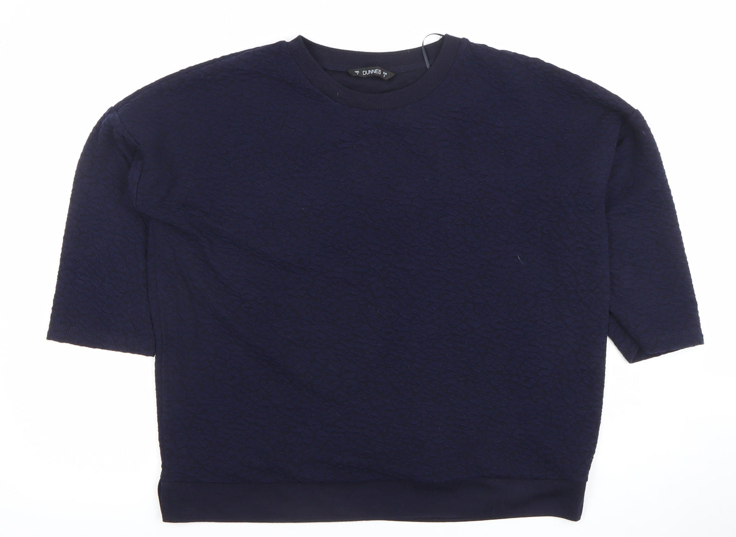 Dunnes Women Navy Blue Textured 3/4 Sleeve Jersey Top Size S