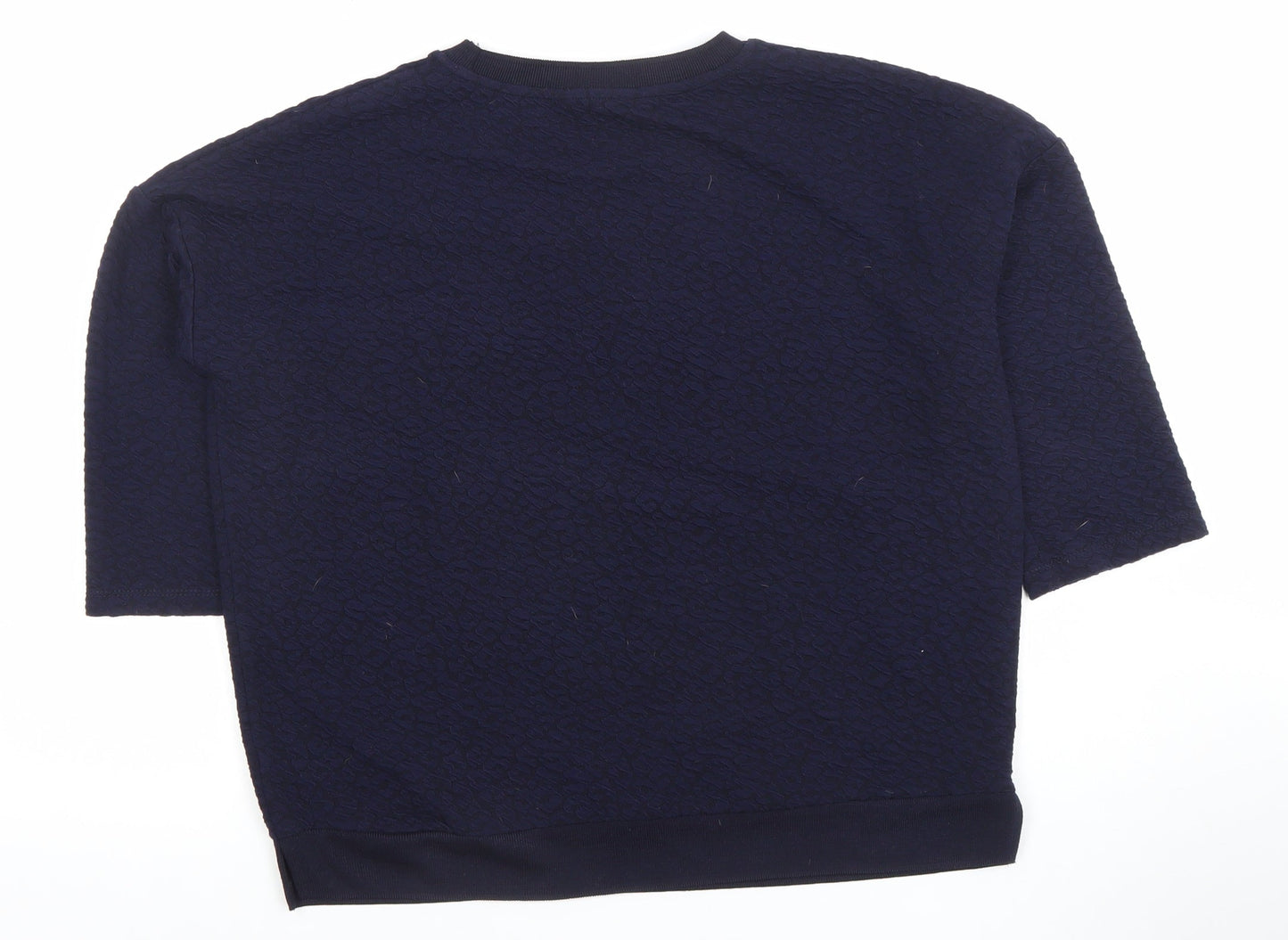 Dunnes Women Navy Blue Textured 3/4 Sleeve Jersey Top Size S