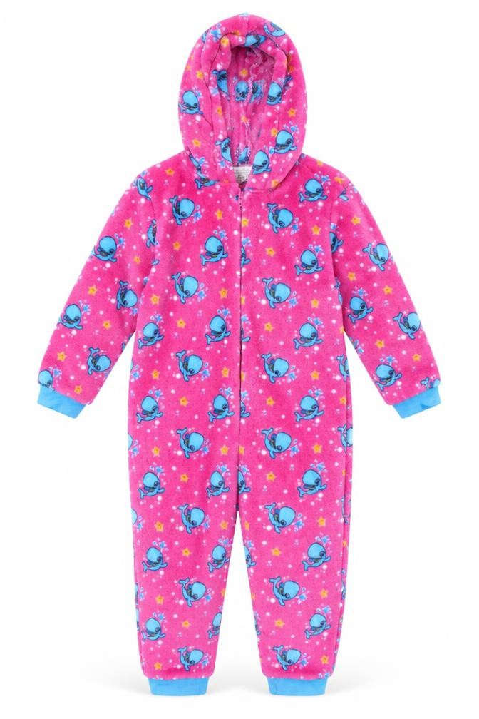 Water Babies Girls Pink Whale Fleece Jumpsuit 2-3 Years Hooded Zip Up