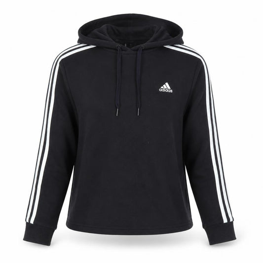 Adidas Womens Black Pullover Hoodie UK 12 Cotton Blend 3-Stripes Design