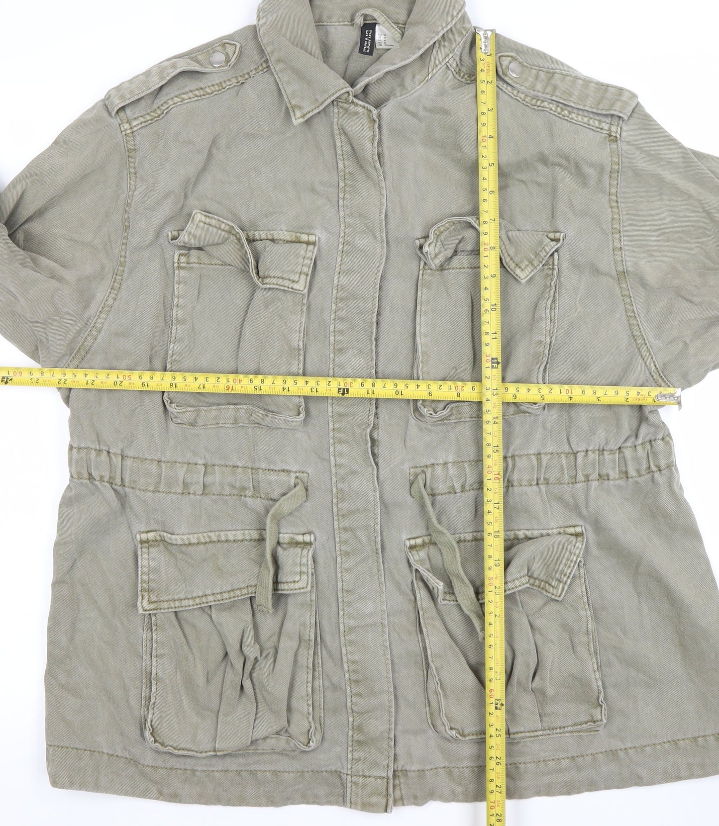 H&M Divided Women Khaki Cotton Military Jacket M Regular Long Sleeve