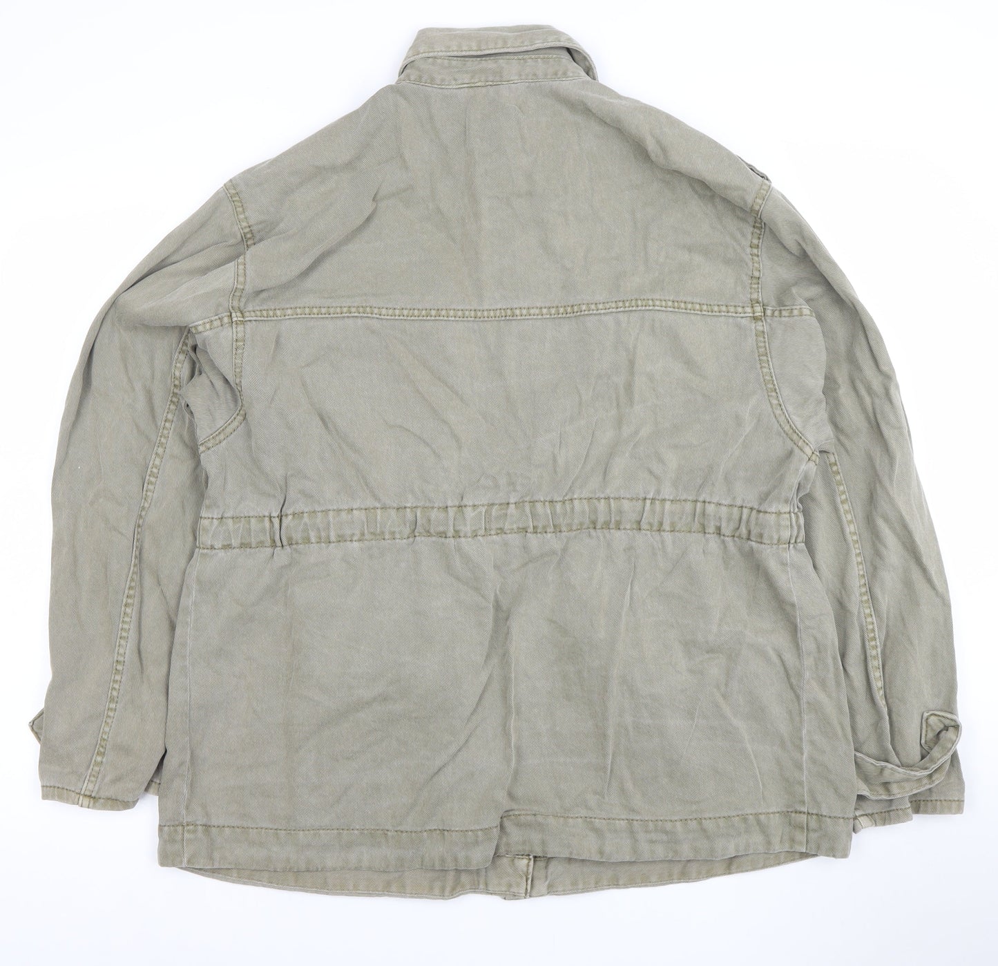 H&M Divided Women Khaki Cotton Military Jacket M Regular Long Sleeve