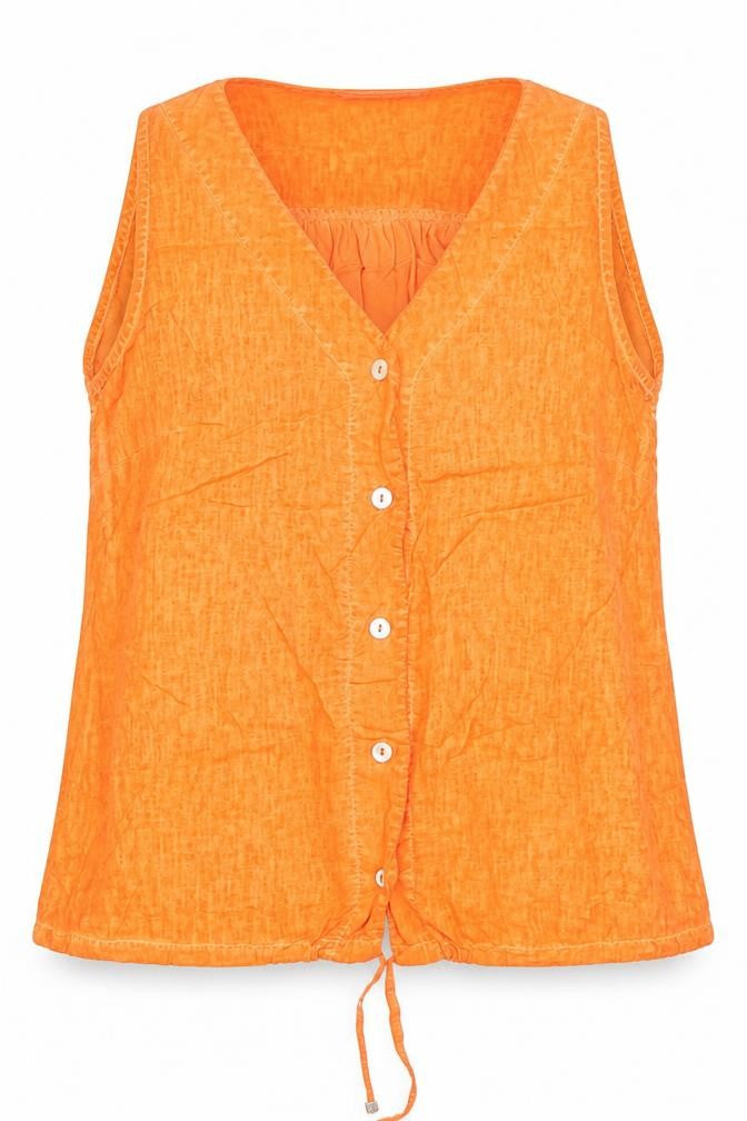 Maloka Women’s Orange Linen Cotton Sleeveless Tunic Blouse L