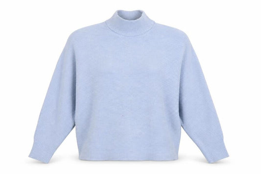 Front view of Principles Women’s Blue Mock Neck Ribbed Knit Jumper, size M