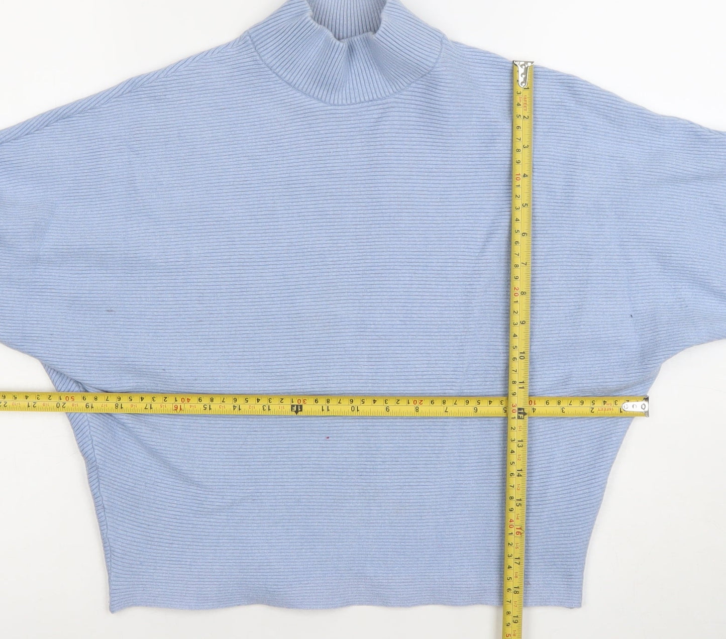Principles Women’s Blue Mock Neck Ribbed Knit Jumper Size M