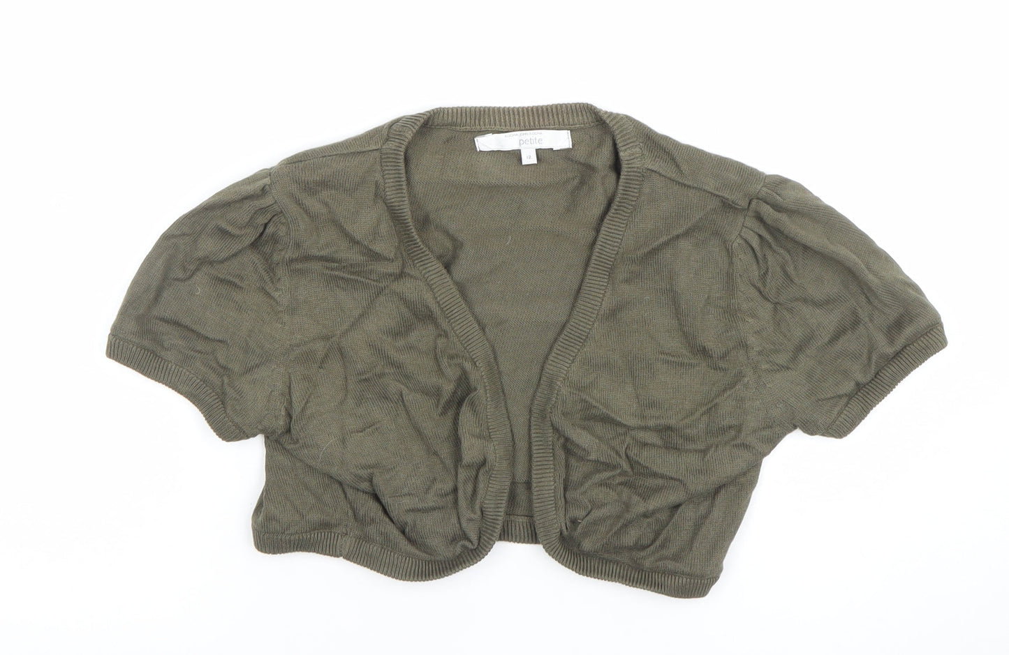 John Rocha Petite Women’s Green Cotton Short Sleeve Open Cardigan Size 12
